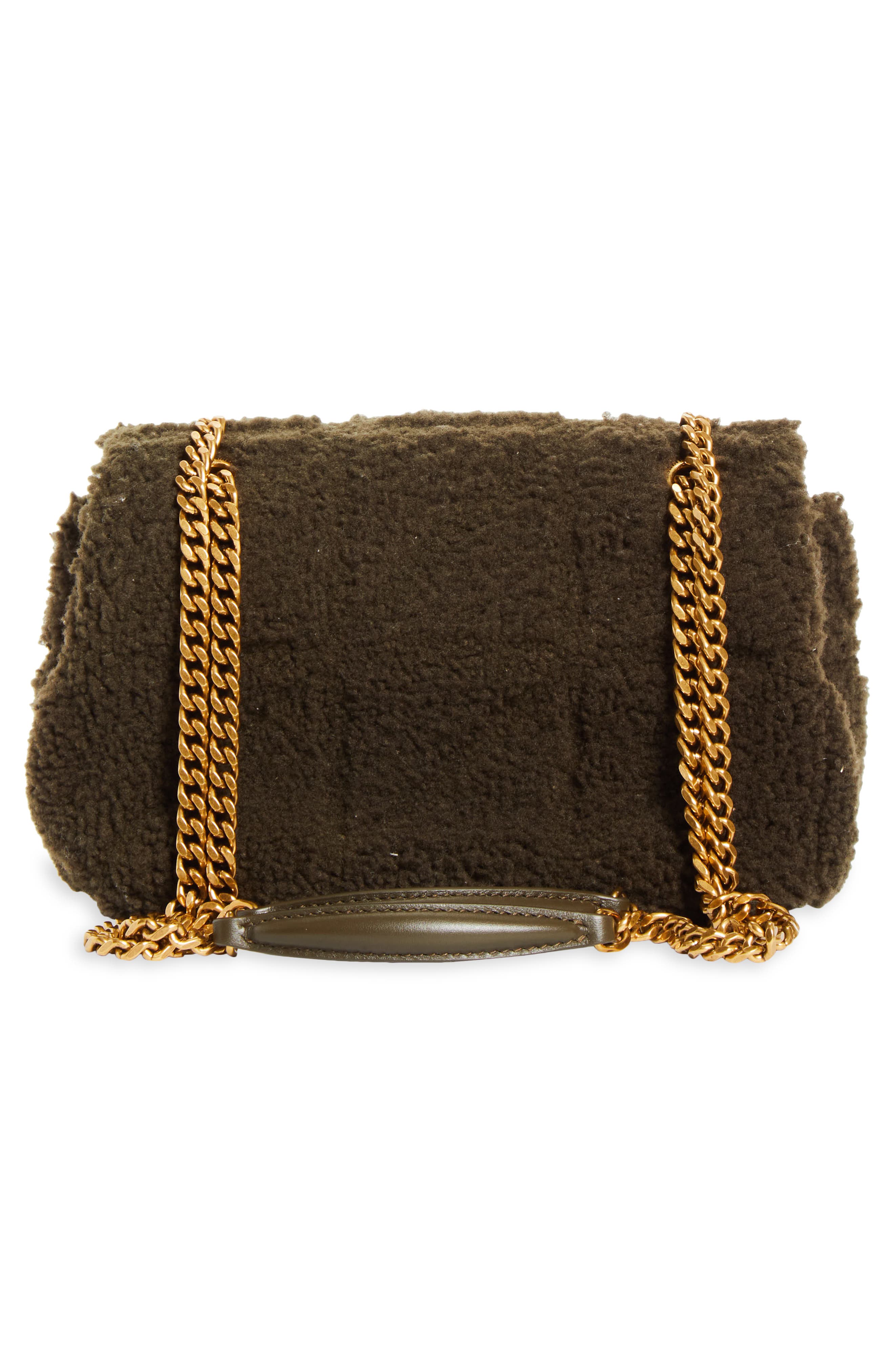 Saint Laurent Small Jamie Genuine Shearling Shoulder Bag, Alternate, color, Lichen