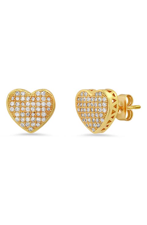 HMY Jewelry Pave Simulated Diamond Heart Stud Earrings