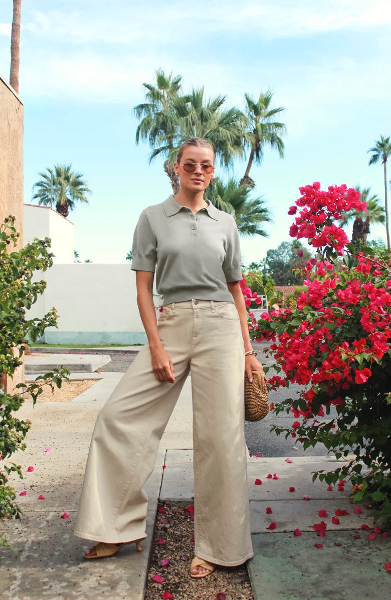 Splendid Christa Crop Polo Sweater, Alternate, color, Eucalyptus Green