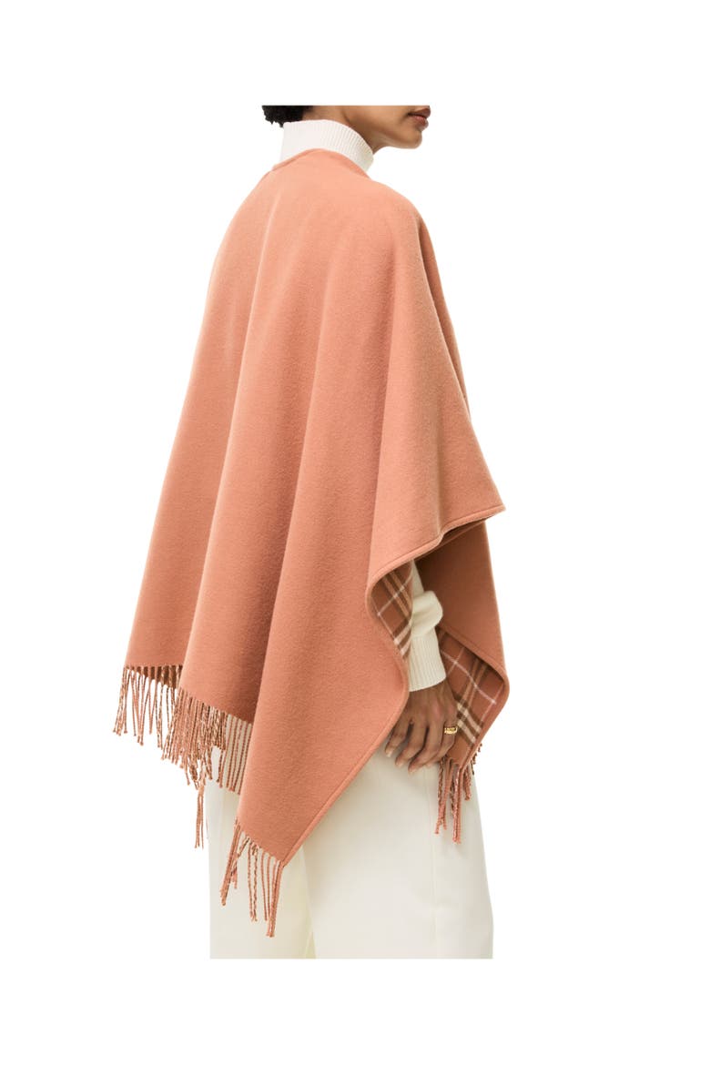 Reversible Check Wool Cape, Alternate, color, Clay pink