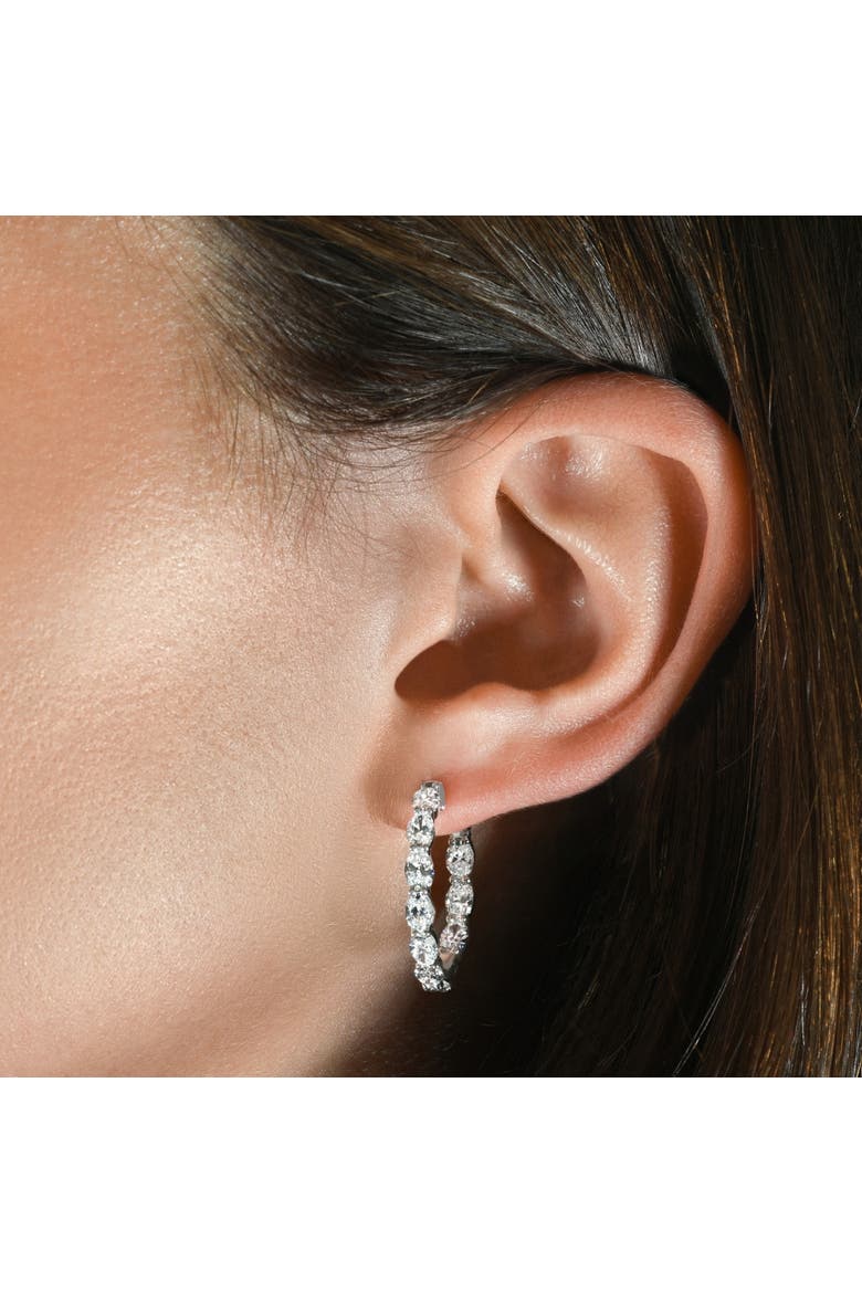 3Ct TW Oval Diamond Inside Outside Hoops Vault Lock 14k Gold Lab Grown, Alternate, color, 14k White Gold