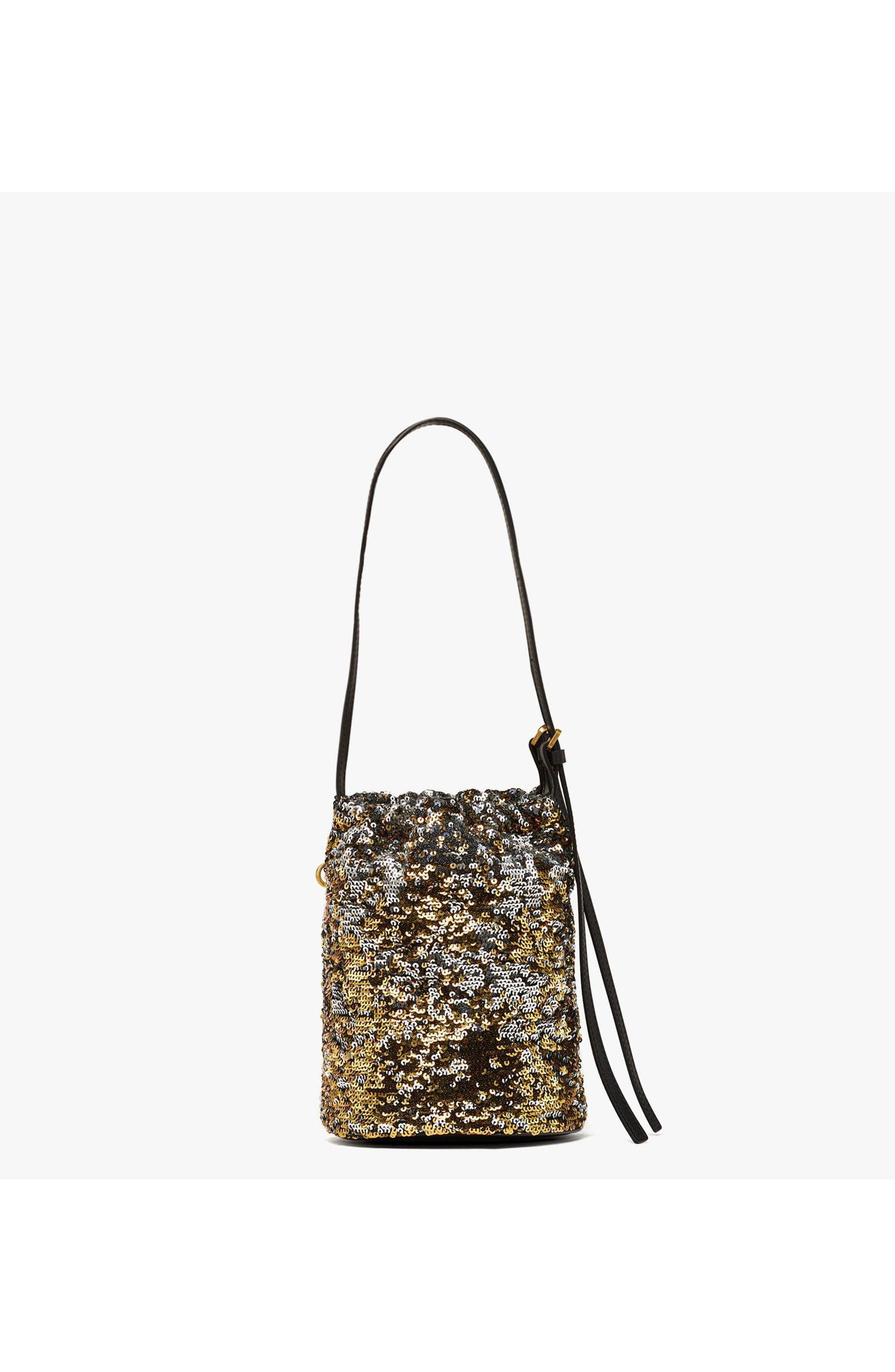 MCM Himmel Sequin Drawstring Bag, Alternate, color, Gold