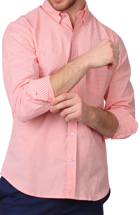 Micro Gingham Stretch Cotton Button-Up Shirt