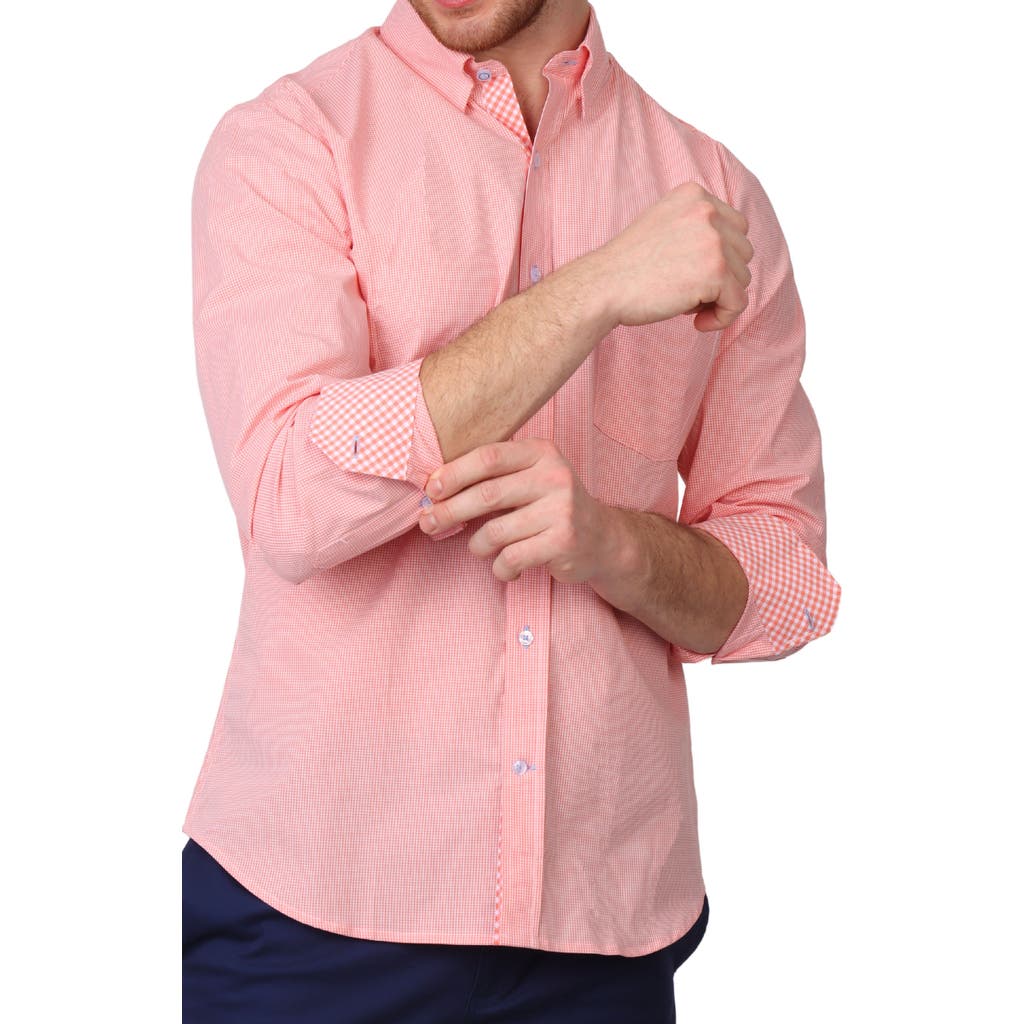 TAILORBYRD TAILORBYRD MICRO GINGHAM STRETCH COTTON BUTTON-UP SHIRT