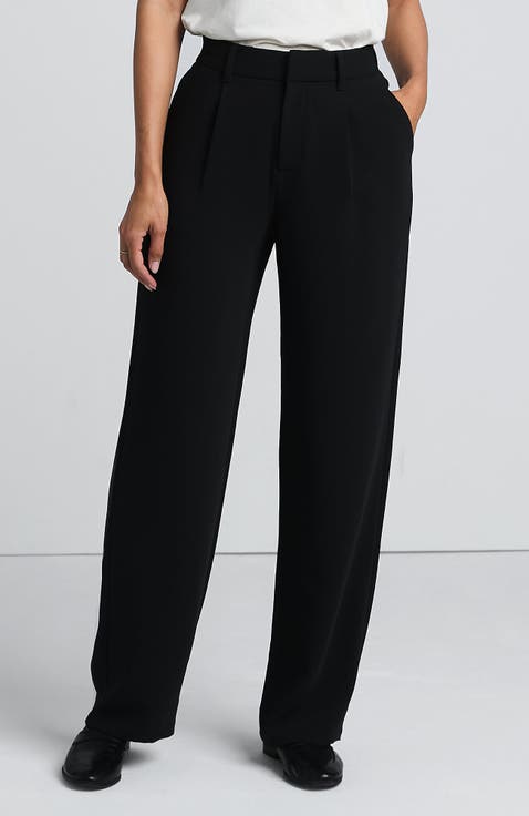 Crepe High Rise Pleated Wide Leg Pants