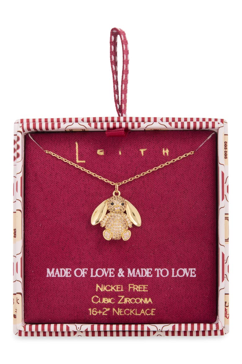 Pavé Cubic Zirconia Bunny Pendant Necklace, Main, color, BROWN- CLEAR- GOLD