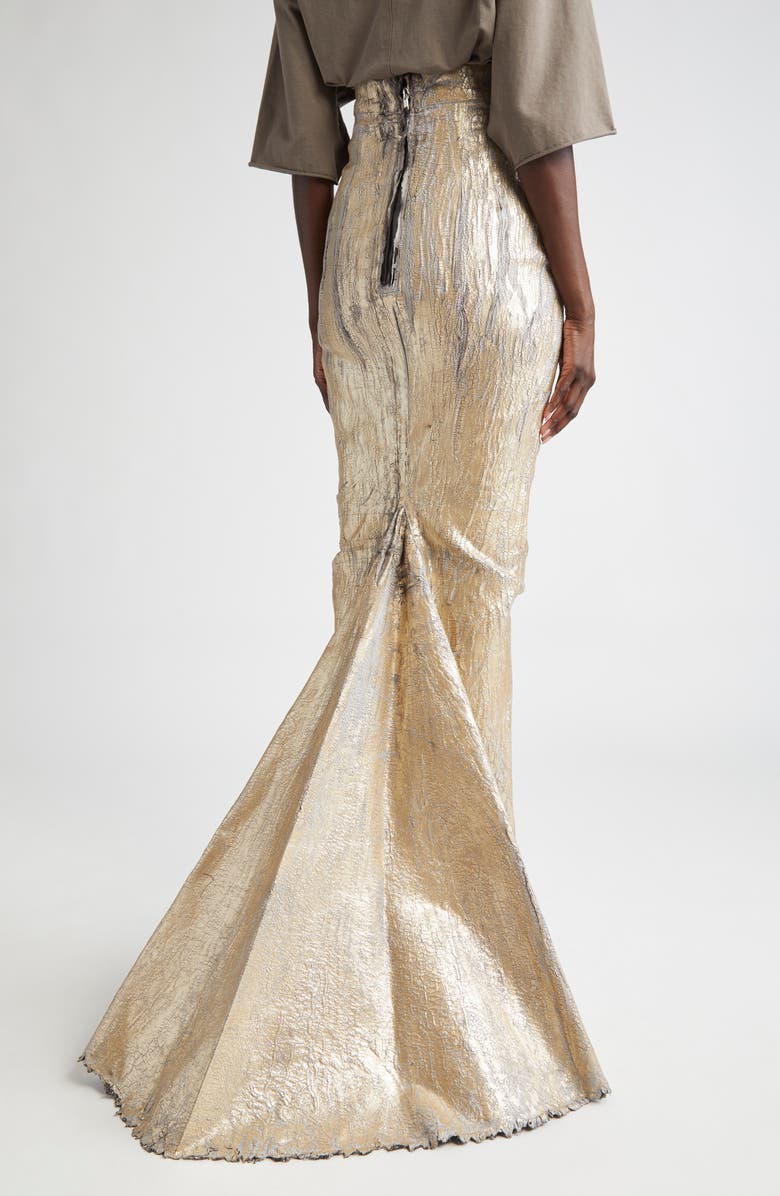 Rick Owens Gonna in Lido Coated Metallic Denim Skirt, Alternate, color, Gold