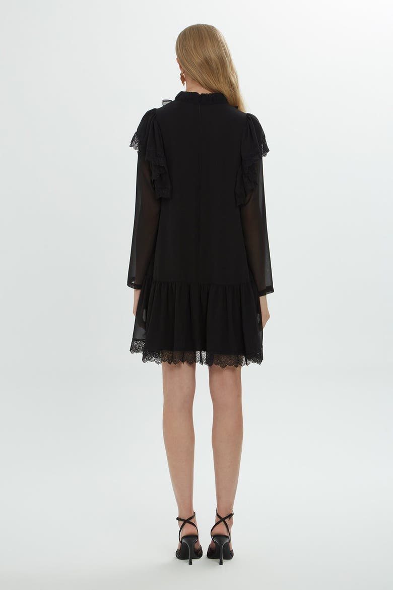 Long Sleeve Mini Dress with Tulle Details, Alternate, color, Black
