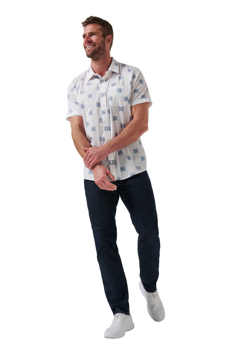TravisMathew Favorite Part Floral Geo Print Short Sleeve Stretch Button-Up Shirt, Alternate, color, White