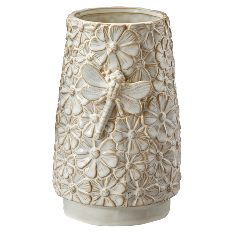 Dragonfly Decorative White Vase for Everyday Use