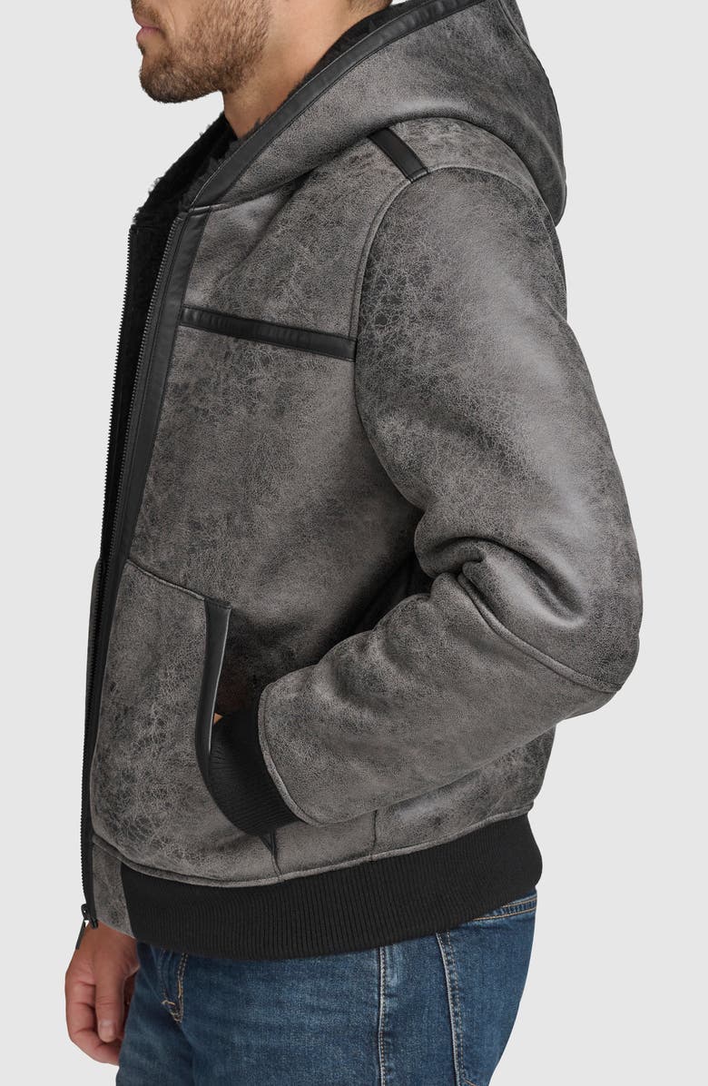 Andrew Marc Crackle Faux Shearling Lined Faux Leather Jacket, Alternate, color, 