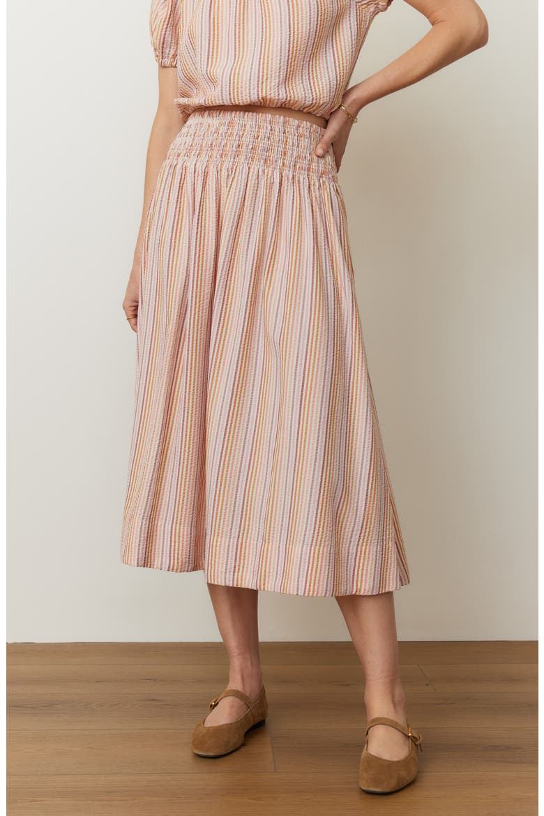 Bea Seersucker Midi Skirt, Alternate, color, SUNSET STRIPE
