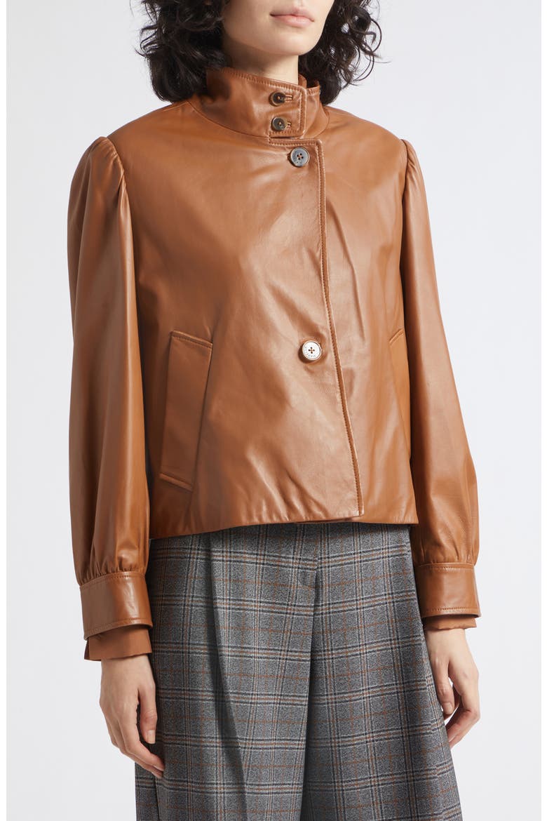 Saletta Leather Jacket, Alternate, color, TOBACCO BROWN