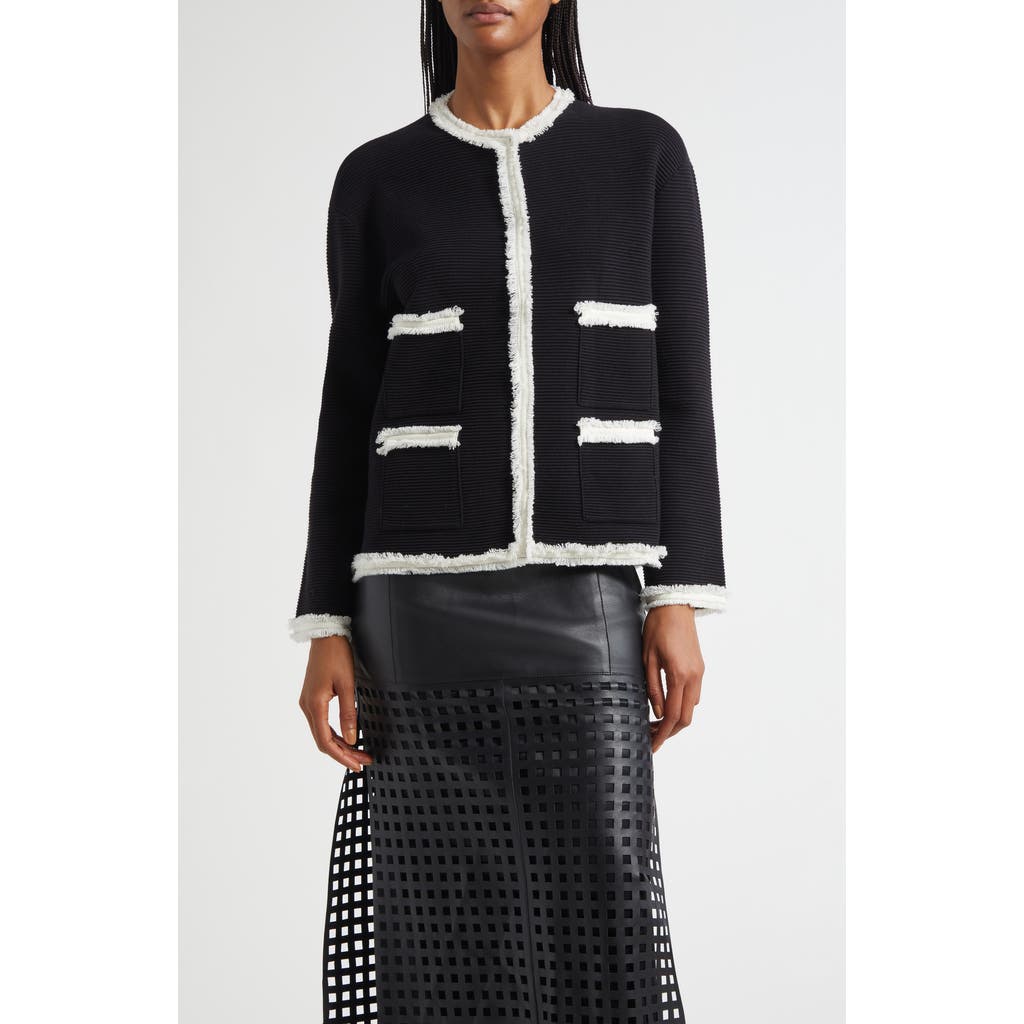 Emporio Armani Fringe-trim Ottoman Ribbed Blazer In Black