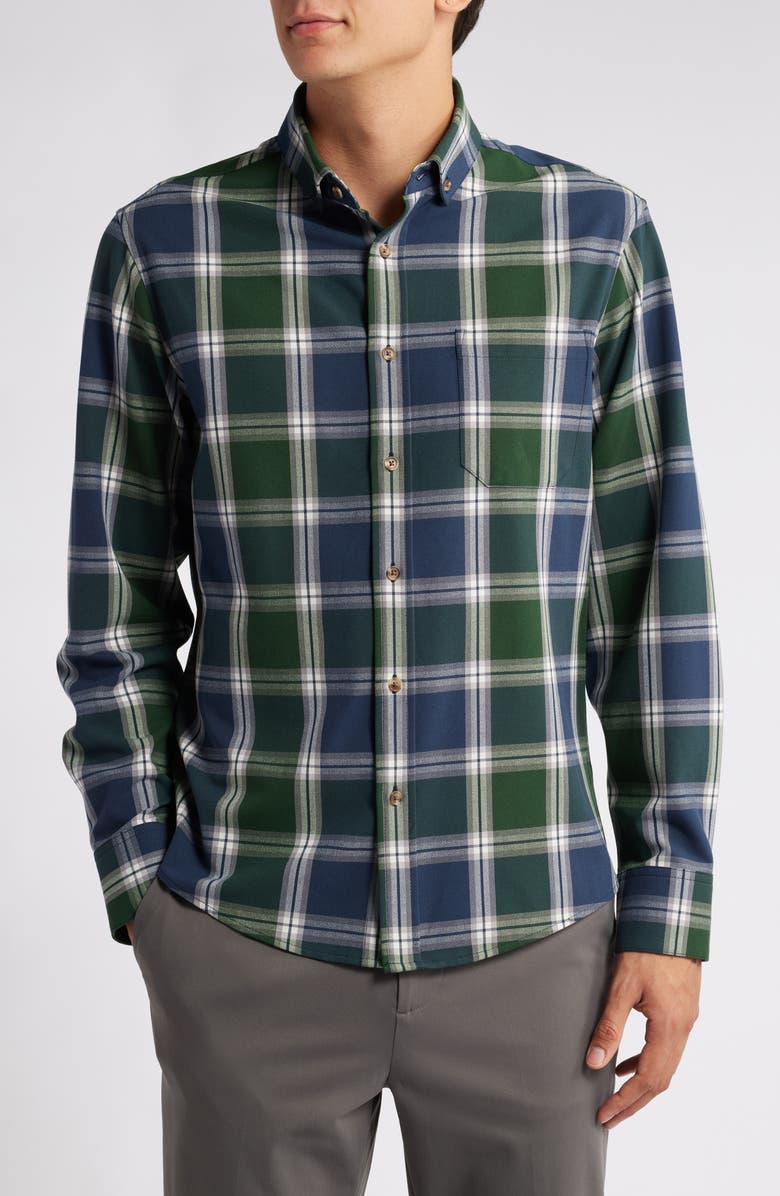 Mizzen+Main City Trim Fit Plaid Flannel Button-Down Shirt, Main, color, Navy Demetrius Plaid