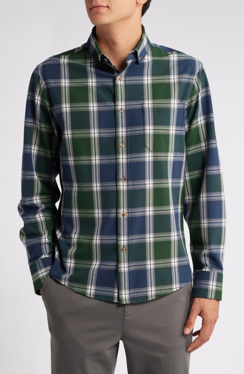 Mizzen+Main City Trim Fit Plaid Stretch Flannel Button-Down Shirt in Navy Demetrius Plaid 