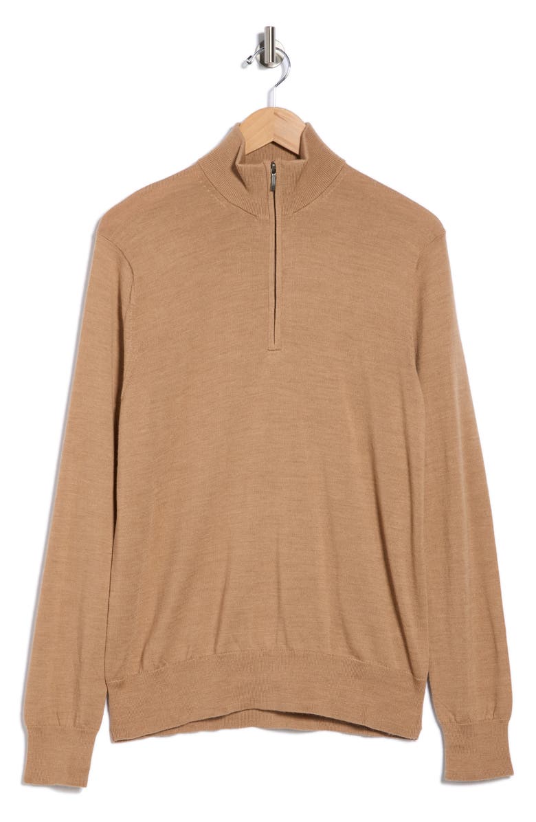 Brooks Brothers Swift Merino Wool Half Zip Pullover, Alternate, color, Camel