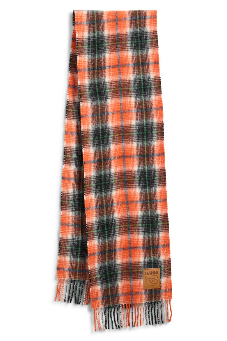 Check Plaid Wool Scarf, Alternate, color, RUSSET ORANGE