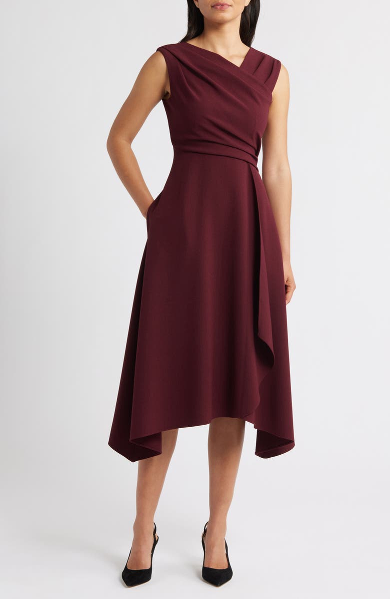 Vince Camuto Ruched Asymmetric Laguna Crepe Dress, Main, color, Aubergine