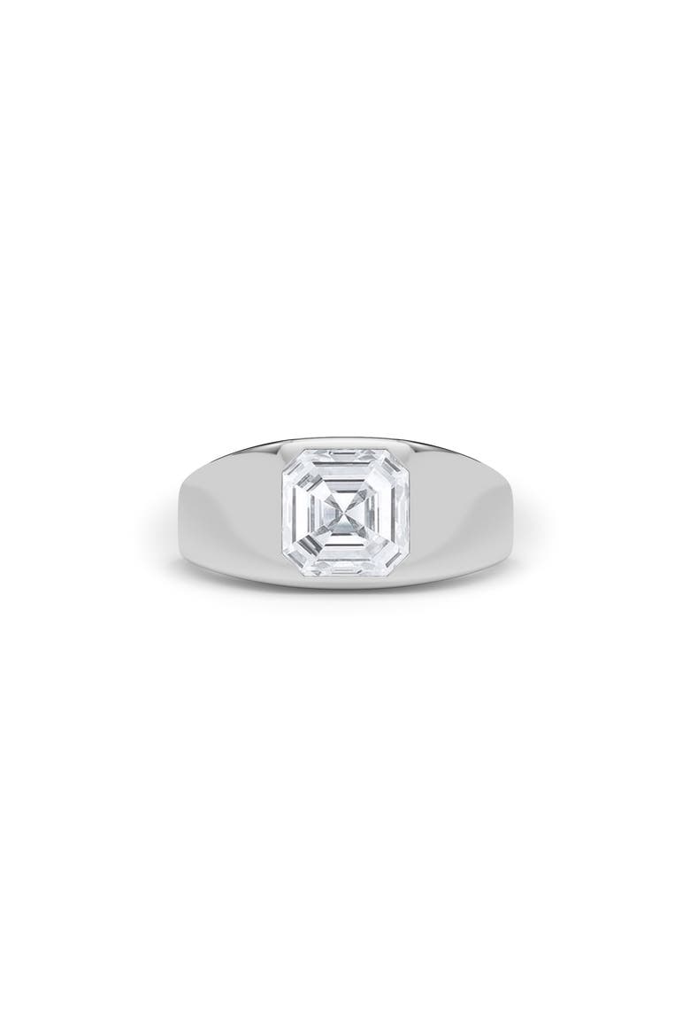 Men's Asscher Cut Lab Created Diamond Signet Ring, Alternate, color, 18K WHITE GOLD