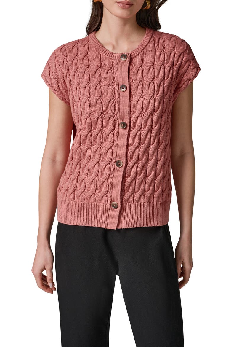 Extended Shoulder Cable Cardigan, Main, color, DESERT CLAY