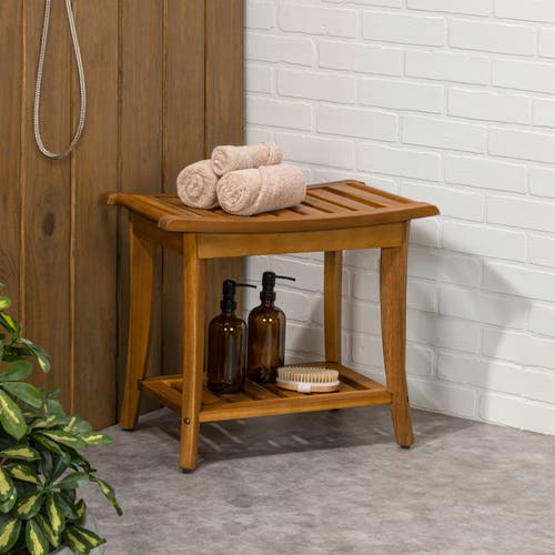 Jonathan Y Tucker 22.1" Traditional Classic Slatted Solid Acacia Wood Indoor/outdoor Shower Bench Wi In Brown
