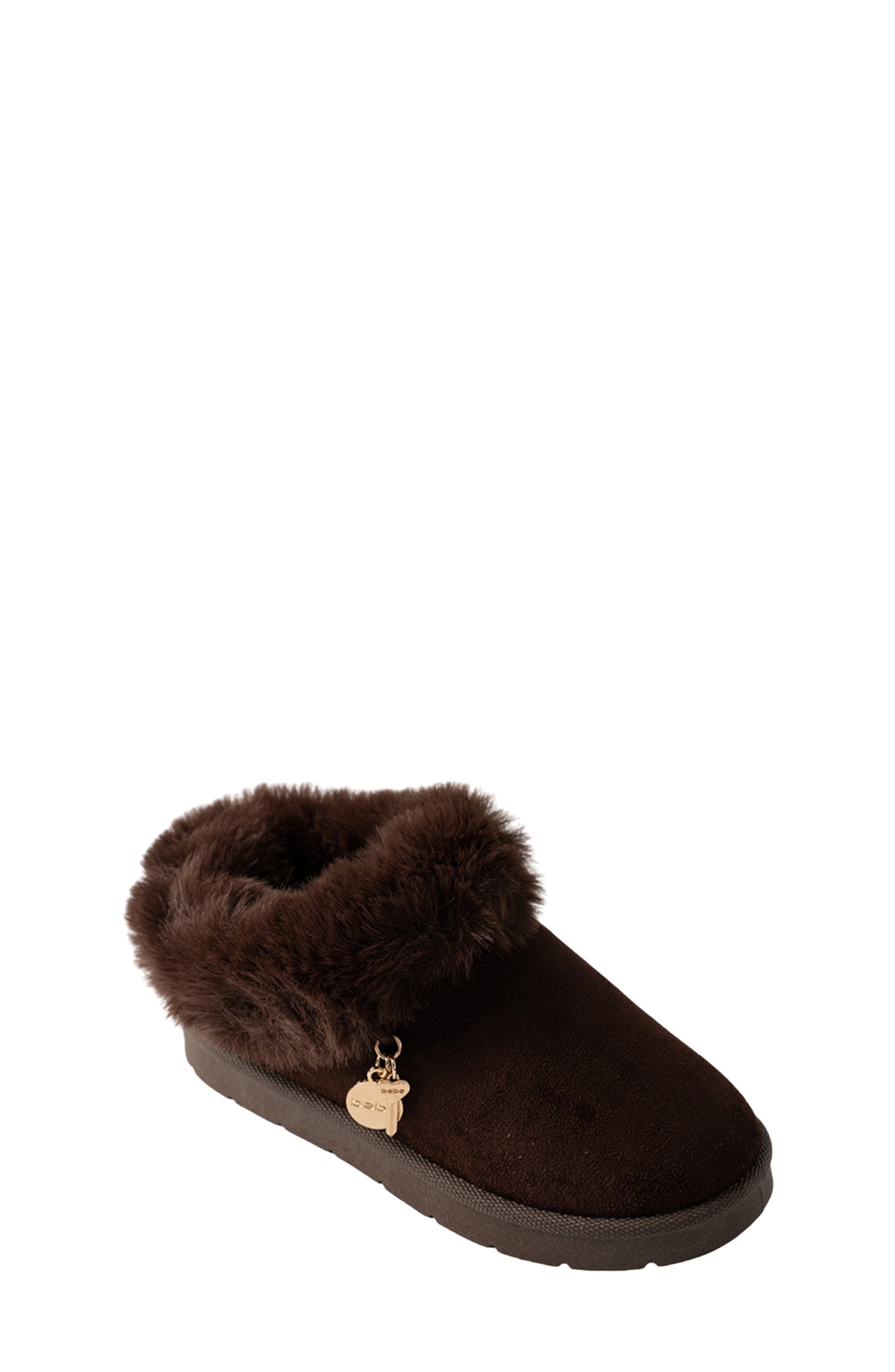Bebe Kids' Faux Fur Trim Bootie In Dark Brown
