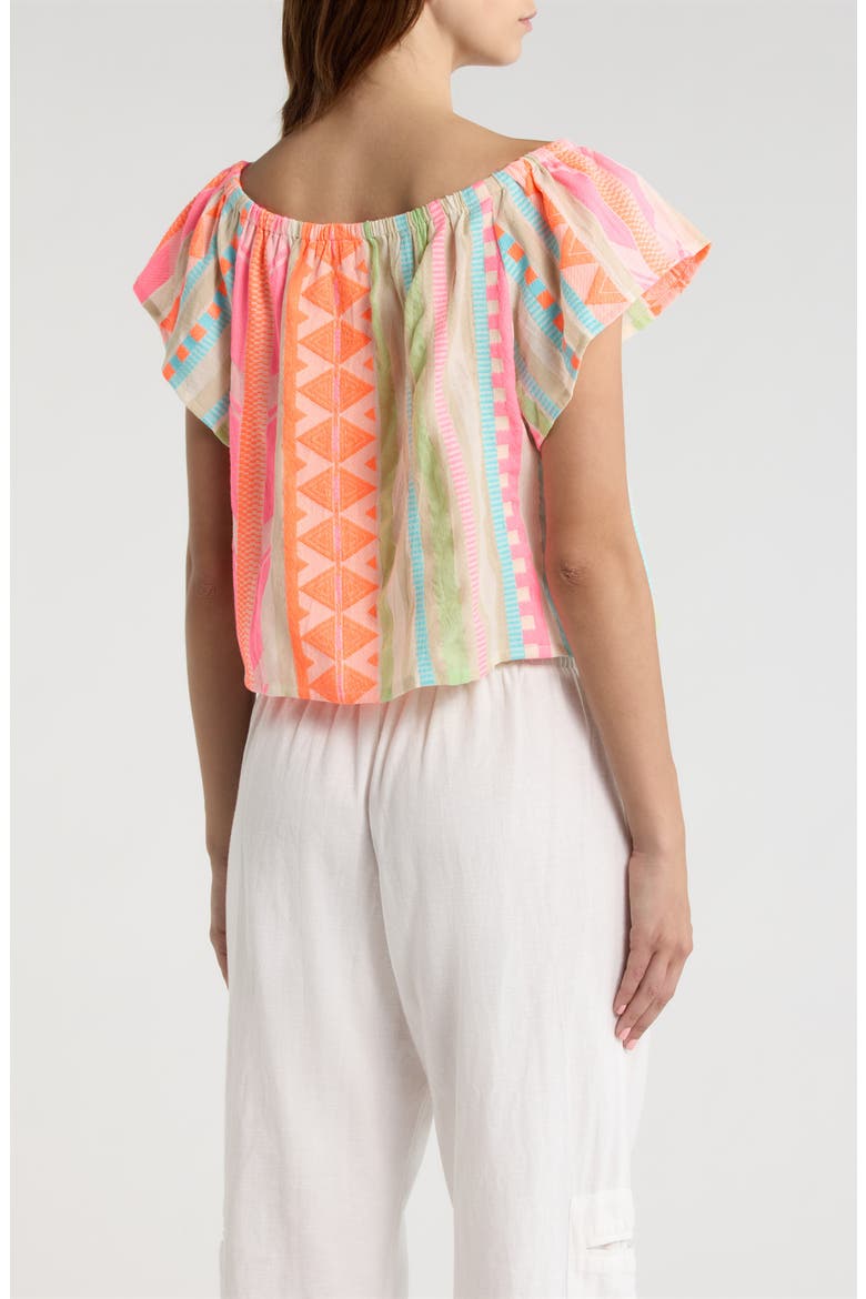 Ruffle Off the Shoulder Top, Alternate, color, NEON AZTEC