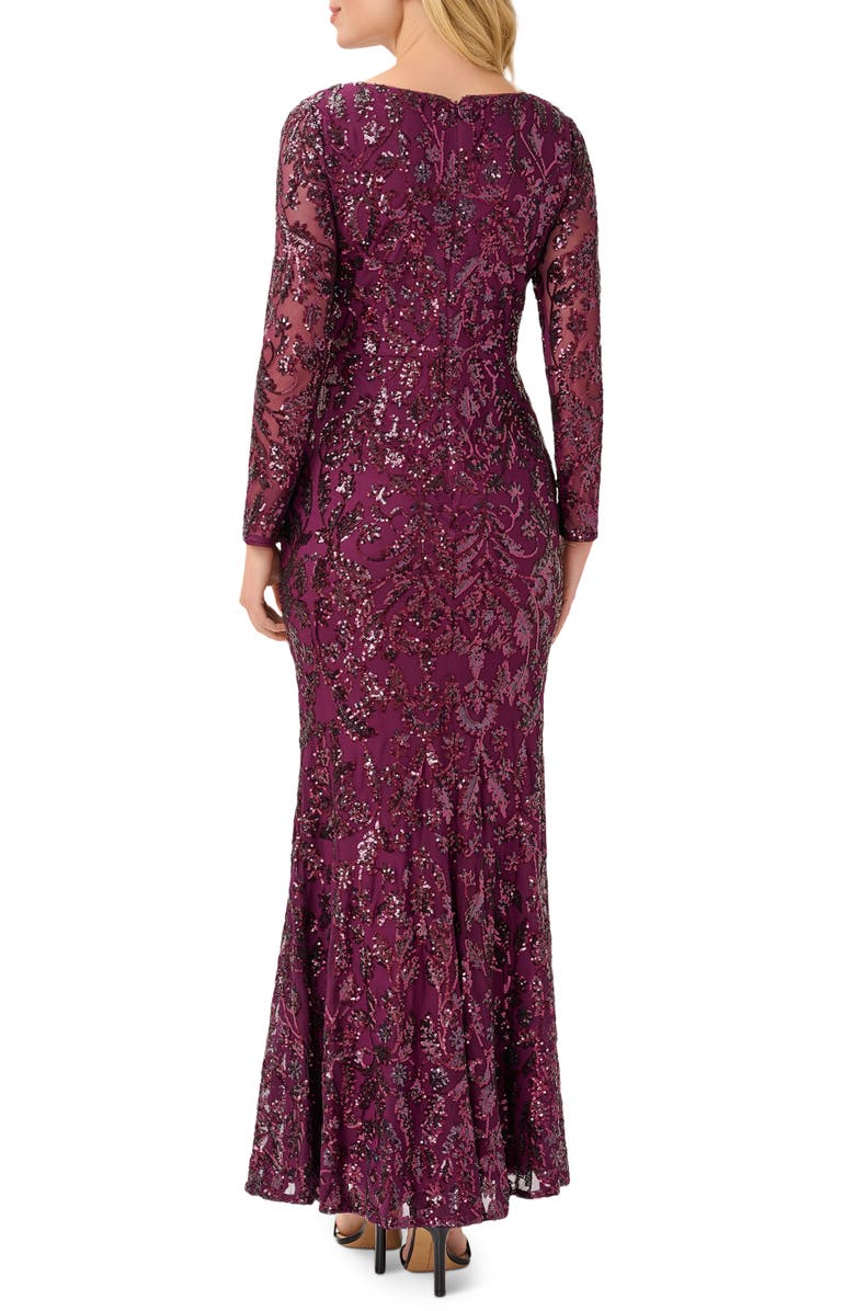 Adrianna Papell Sequin Mesh Long Sleeve Trumpet Gown, Alternate, color, 