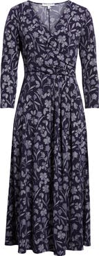 Chaus Etched Floral Faux Wrap Midi Dress