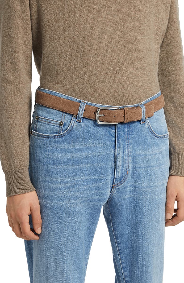 ZEGNA Suede Belt, Alternate, color, Beige