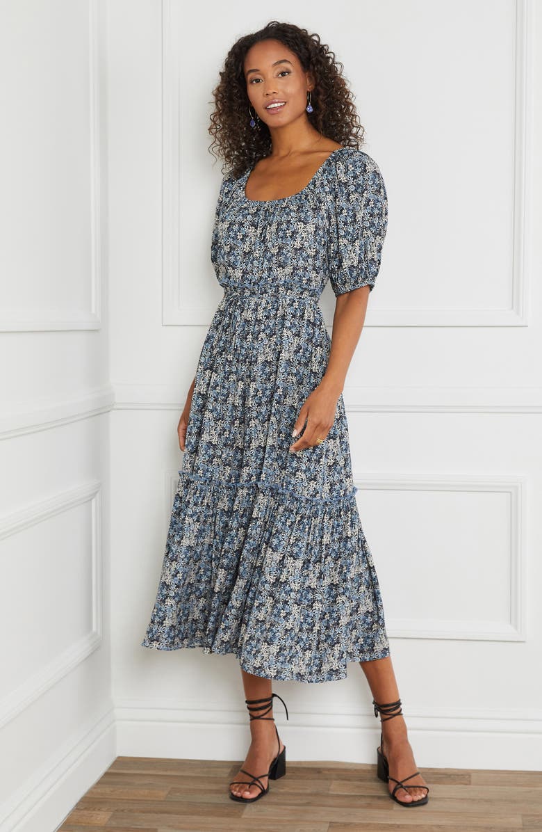 Karen Kane Floral Print Puff Sleeve Midi Dress, Alternate, color, Print