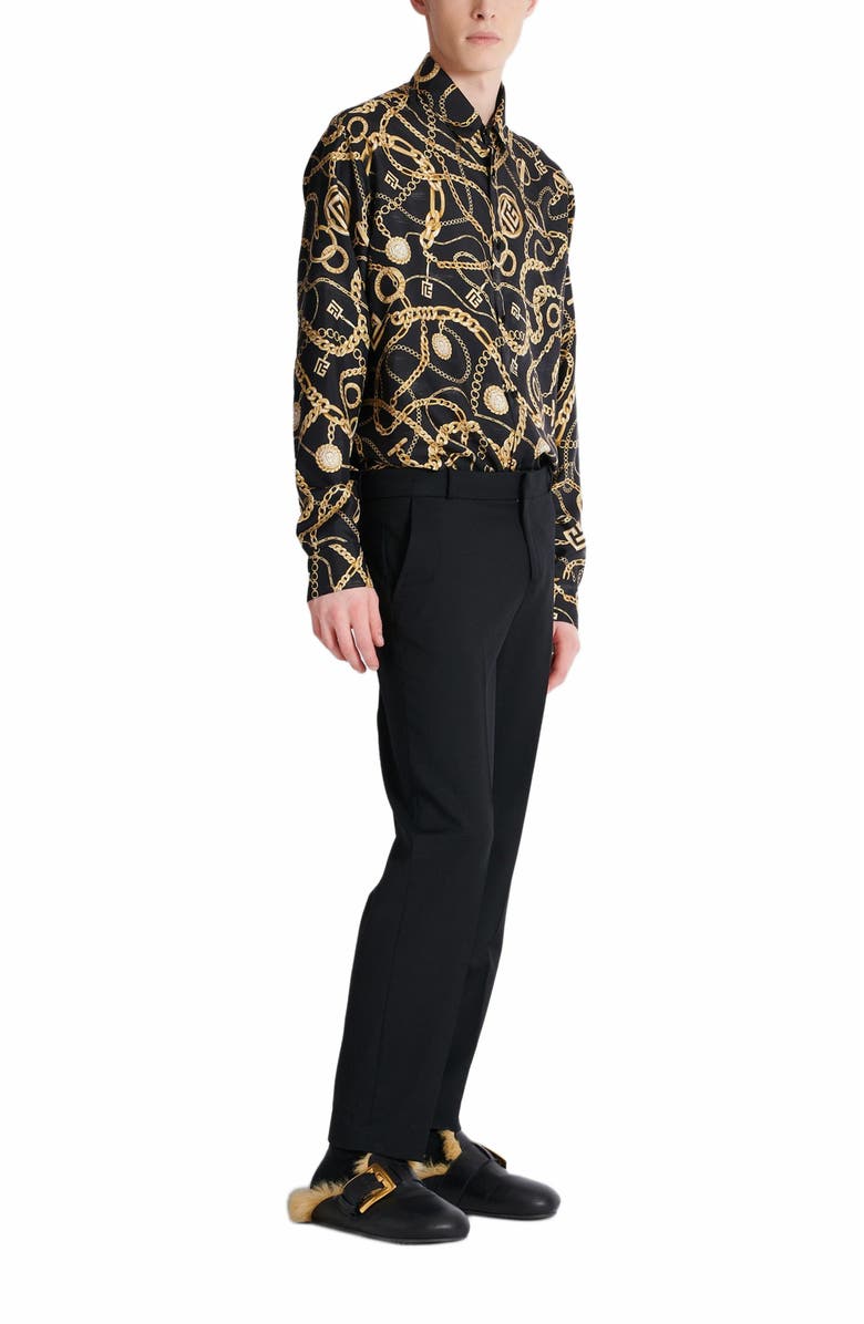Balmain Straight-Leg Tailored Wool Trousers, Main, color, Black