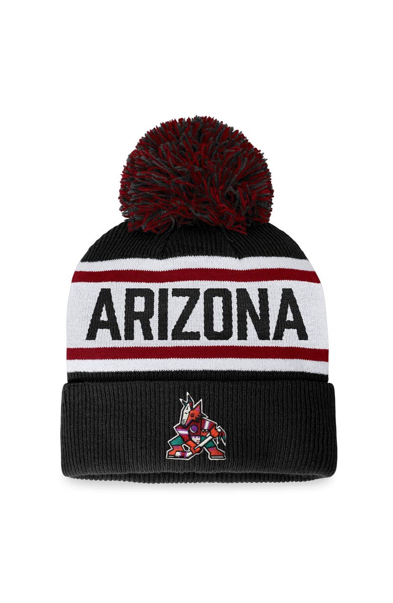 FANATICS Women's Fanatics Branded Black Arizona Coyotes Fundamental Cuffed Knit Hat with Pom, Main, color, 