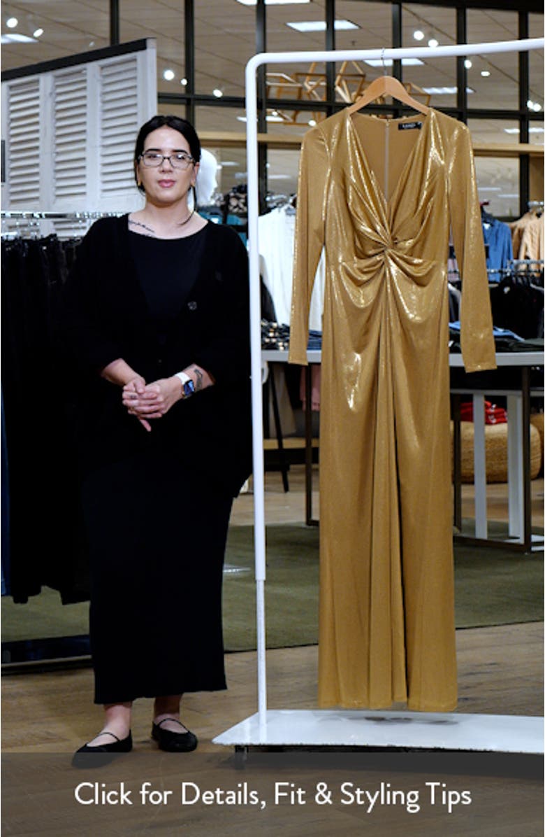 Nadira Metallic Long Sleeve Jersey Gown, sales video thumbnail