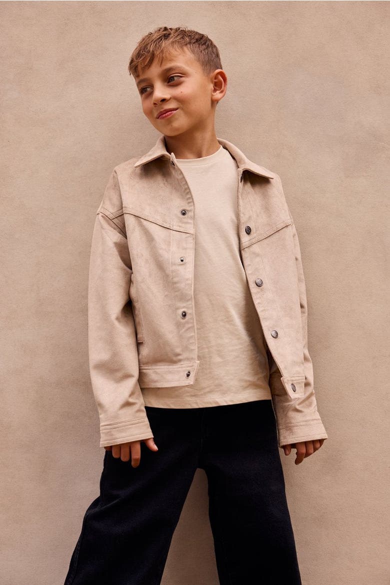 Faux Suede Trucker Jacket, Alternate, color, beige