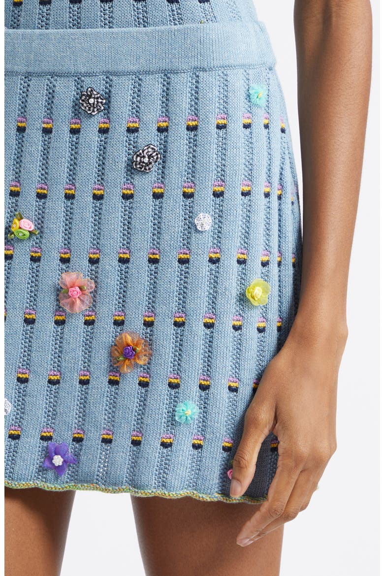 Dotty Embellished Cotton Rib Miniskirt, Alternate, color, DUSTY BLUE