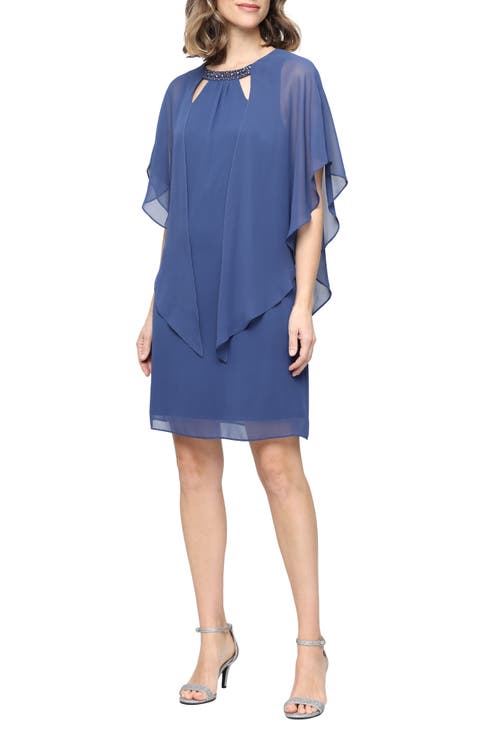 Jewel Chiffon Overlay Shift Dress