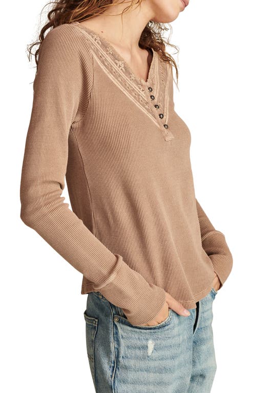 Lucky Brand Embroidered Mesh Henley In Raw Umber