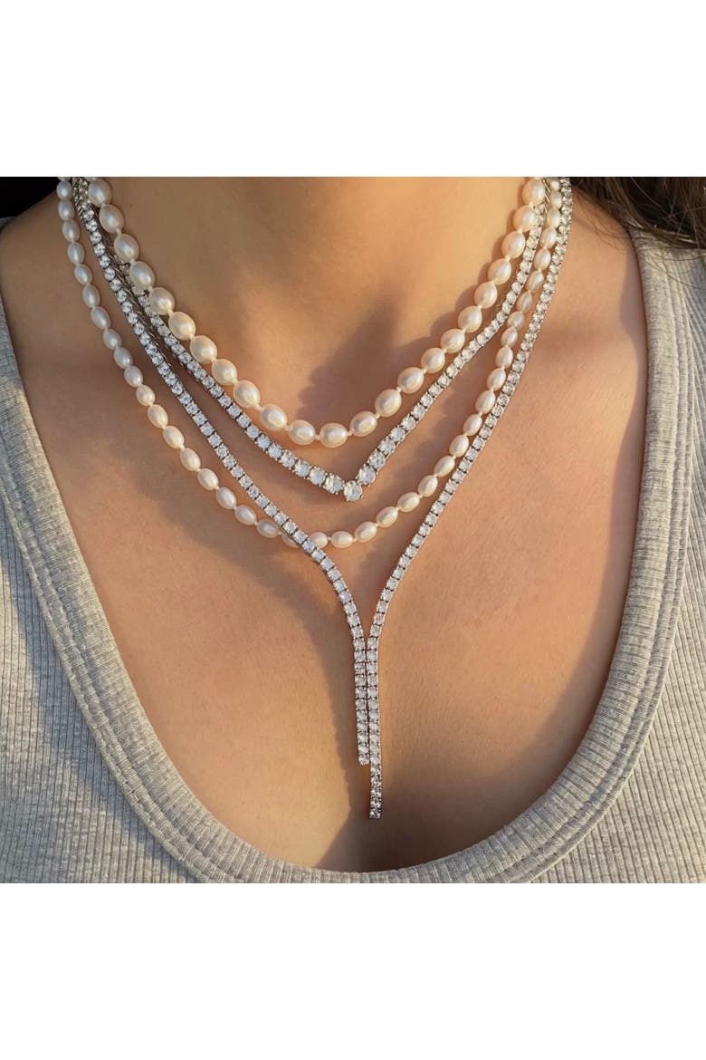 The Georgia Y Tennis Necklace, Alternate, color, Silver, Geometric, White