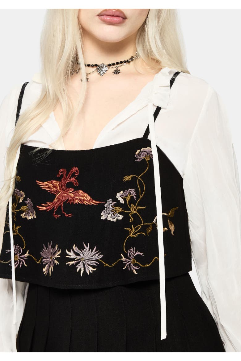 Genevra Embroidered Overlay Midi Dress, Alternate, color, Black