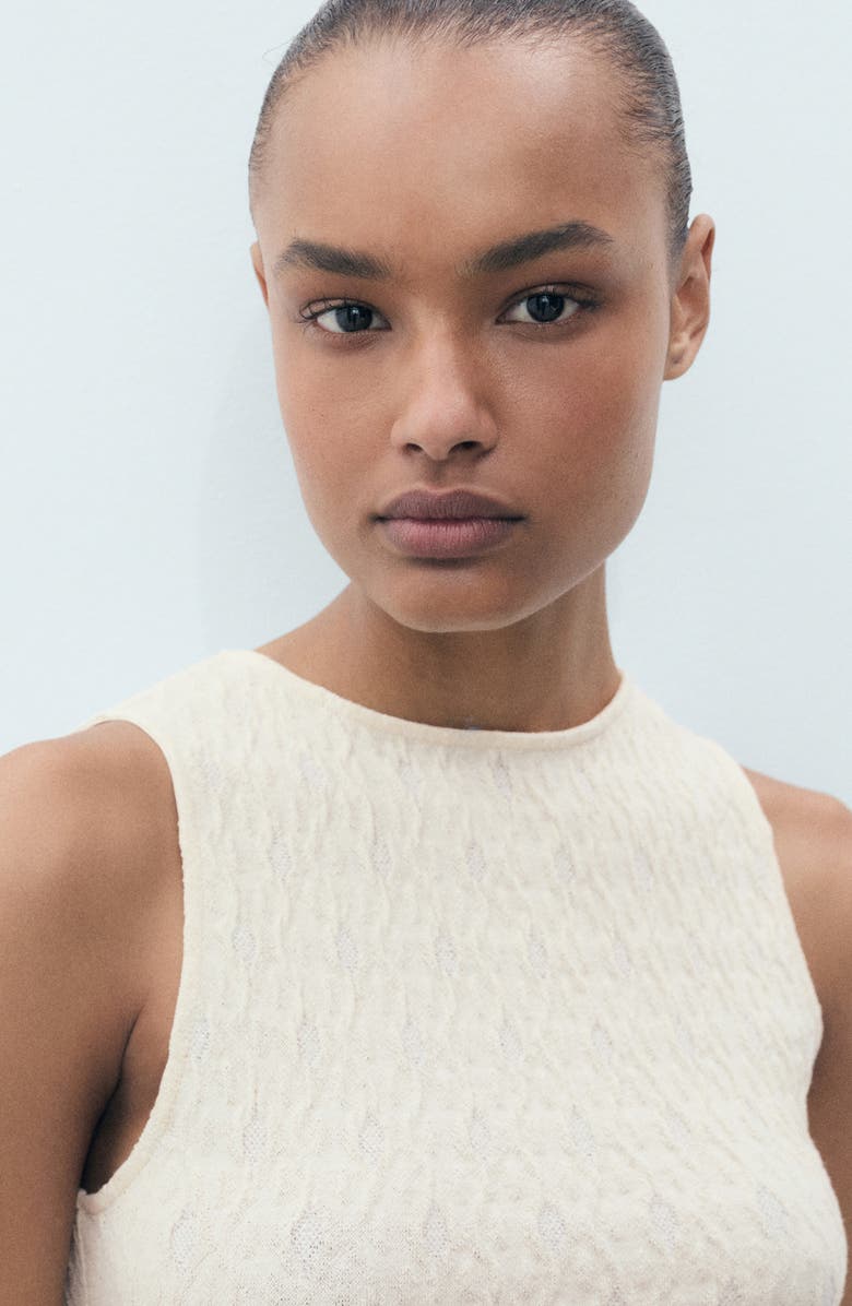 MANGO Sleeveless Textured Knit Dress, Alternate, color, Ecru