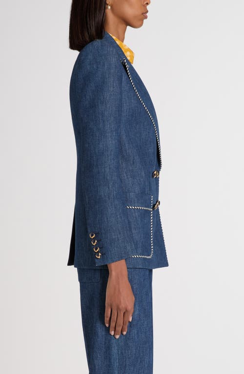 Valentino Garavani Piped Double Breasted Denim Blazer