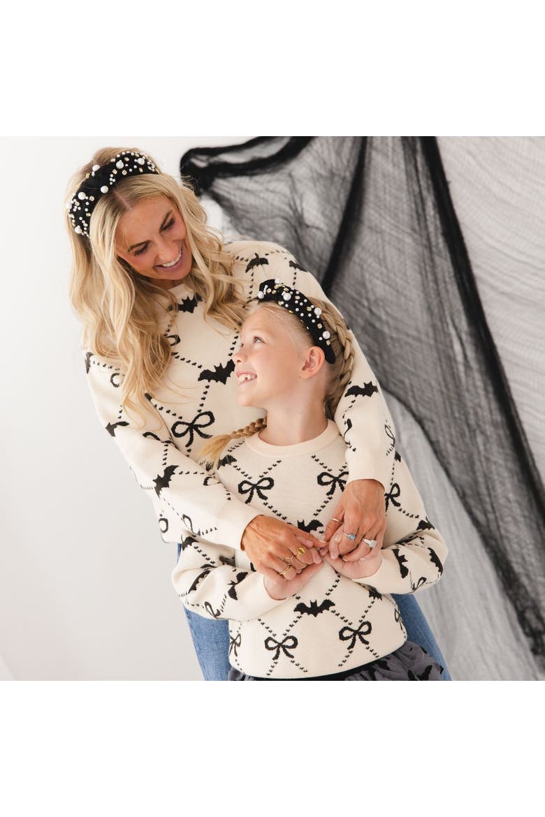 Bat Trellis Halloween Women's Sweater, Alternate, color, Ivory