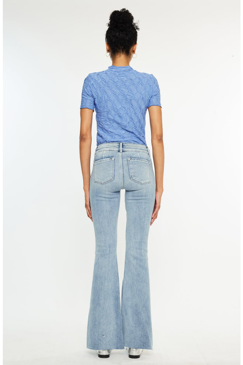 Selena Double Waist Band Flare Jeans, Alternate, color, Medium Wash