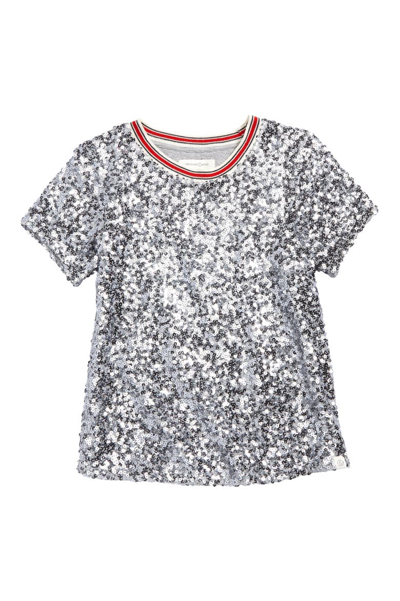 Sequin Ringer Tee, Main, color, SILVER