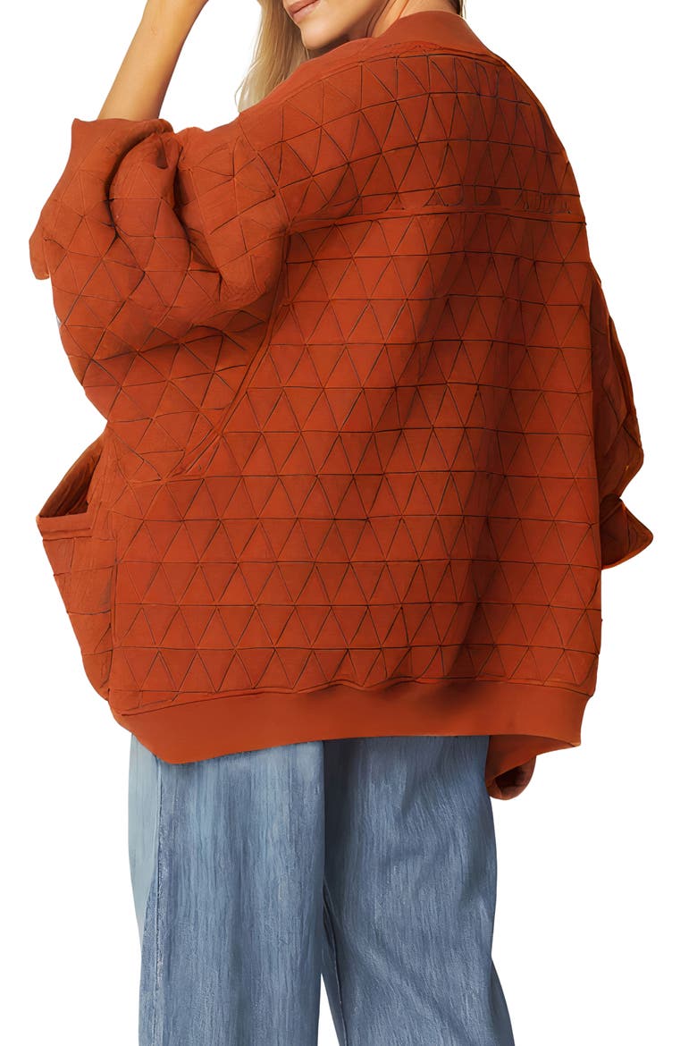Quilted Cotton Blend Cardigan Sweatshirt, Alternate, color, TERRACOTTA