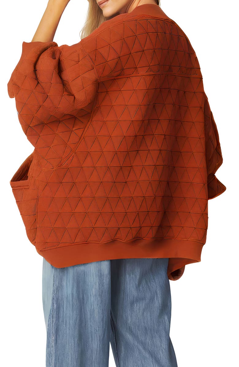 BLUEGREY Quilted Cotton Blend Cardigan Sweatshirt, Alternate, color, Terracotta