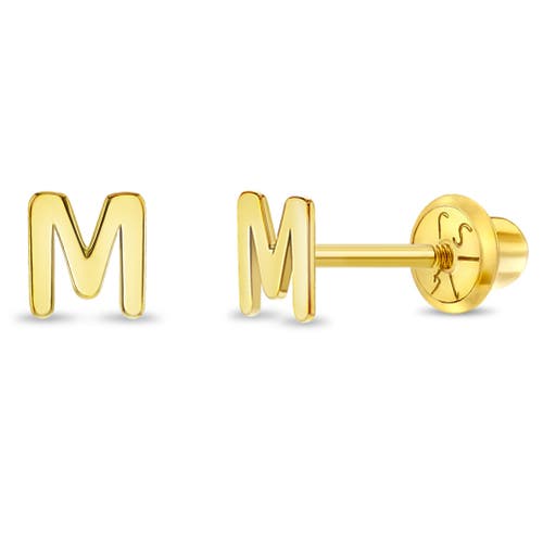 In Season Jewelry 14k Itsy Bitsy Initial Letter Earrings In Letter M