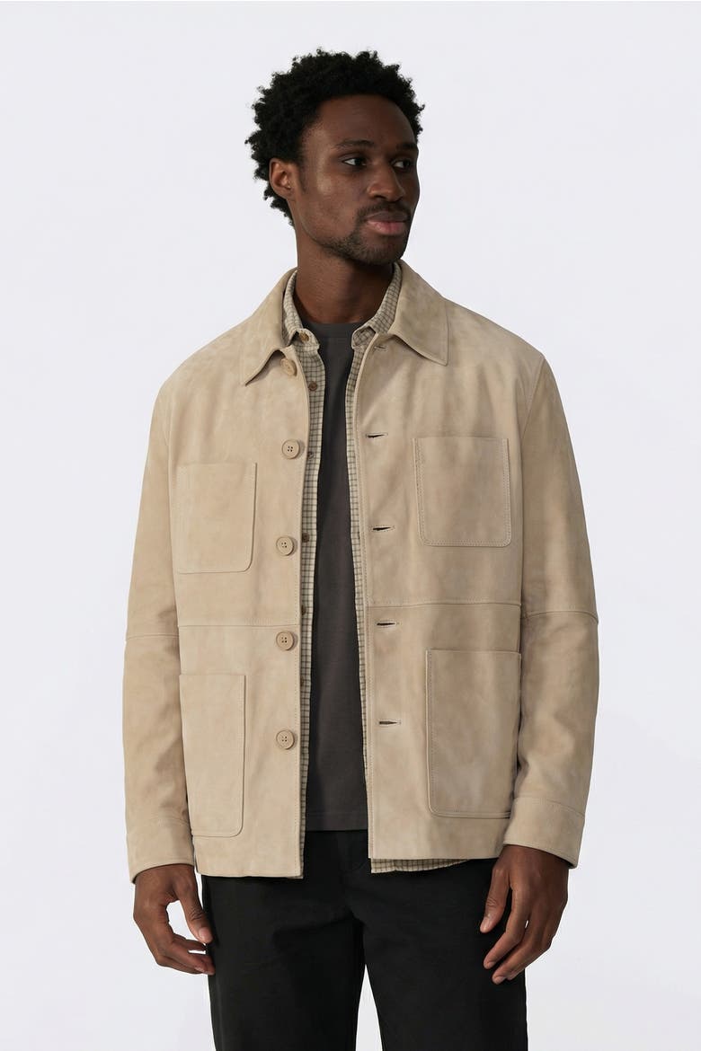 Beckett Suede Chore Jacket, Main, color, Beige